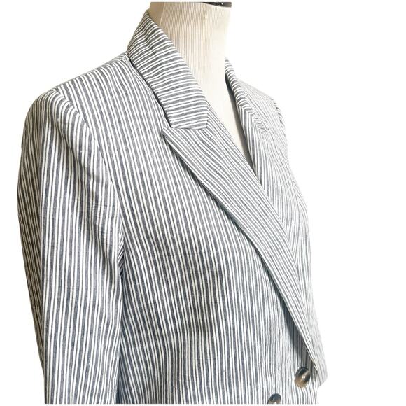 Zara Women’s Striped Linen Blend Boyfriend Blazer Size Medium Two Button Blue - Picture 5 of 15